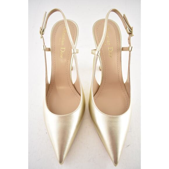 Dior Tribales Jadior Pale Gold Laminated Leather Slingback Sandal Heel Pump 37.5 - Picture 6 of 16